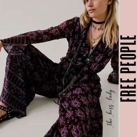 Free People floral jumpsuit XS ruffled one-piece wide-leg romper boho onesie - Picture 5 of 5